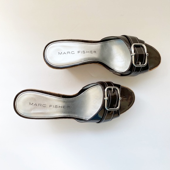 Marc Fisher Brown Cork Platform Wedge Sandals Sz 8 - Picture 3 of 9